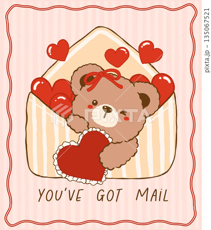 Kawaii Valentine Teddy Bear in Love Letter Nostalgia Cartoon Doodle Hand Drawn Kawaii Valentine Teddy Bear in Love Letter Nostalgia Cartoon Doodle Hand Drawn 135067521