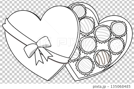outline cartoon of Heart-shaped chocolate box 135068485