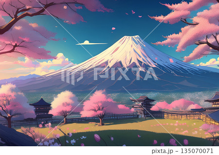 富士山と桜 135070071