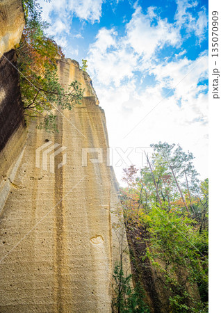 山形県 瓜割石庭公園(石切場跡)の秋の紅葉と岩壁の絶景 山形県 瓜割石庭公園(石切場跡)の秋の紅葉と岩壁の絶景 135070909