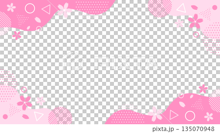 Spring cherry blossom geometric pattern frame 16:9 size vector cherry blossom color 135070948