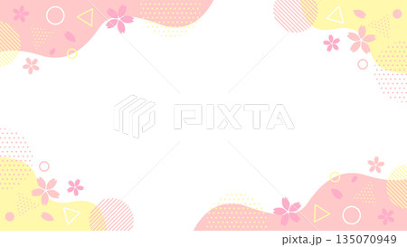 春 桜 幾何学模様フレーム 16:9サイズ ベクター イエロー ピンク 135070949