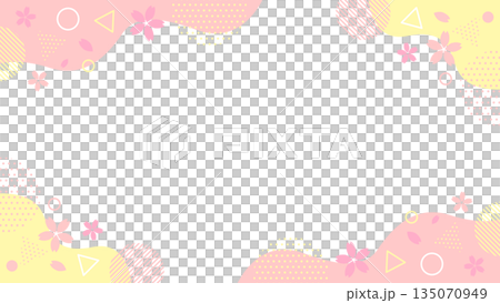 春 桜 幾何学模様フレーム 16:9サイズ ベクター イエロー ピンク 135070949