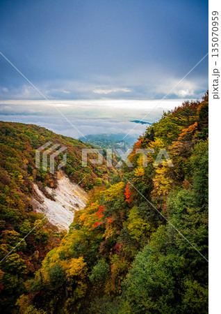 福島県 磐梯吾妻スカイラインの秋の紅葉と晴天の絶景 福島県 磐梯吾妻スカイラインの秋の紅葉と晴天の絶景 135070959