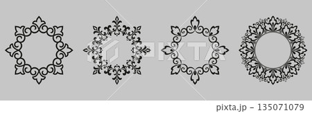 Set of decorative frames Elegant vector element for design in Eastern style, place for text. Floral black and gray borders. Lace illustration for invitations and greeting cards Set of decorative frames Elegant vector element for design in Eastern style, place for text. Floral black and gray borders. Lace illustration for invitations and greeting cards 135071079