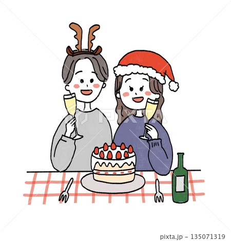 クリスマスパーティーをするカップル 135071319