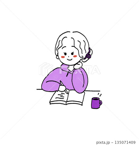 ジャーナリングする女の子のイラスト 135071409