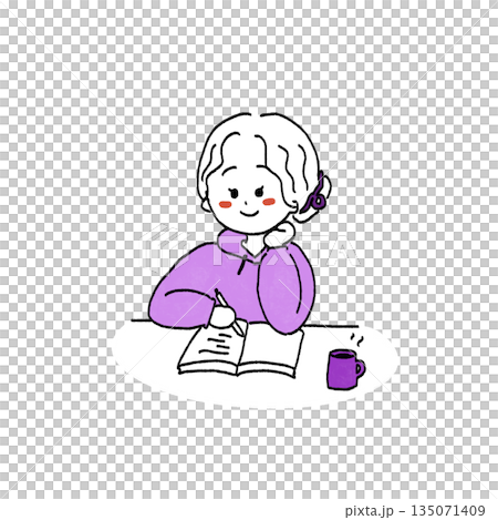 ジャーナリングする女の子のイラスト 135071409