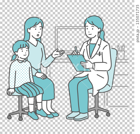 A female doctor and her child, a girl, taking an interview (white coat, pediatrics) 135071735