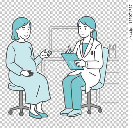 問診をする女性医師と妊婦（白衣・産婦人科） 135071737
