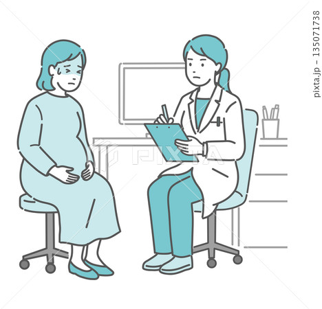 体調不良を訴える妊婦と女性医師（白衣・産婦人科） 135071738