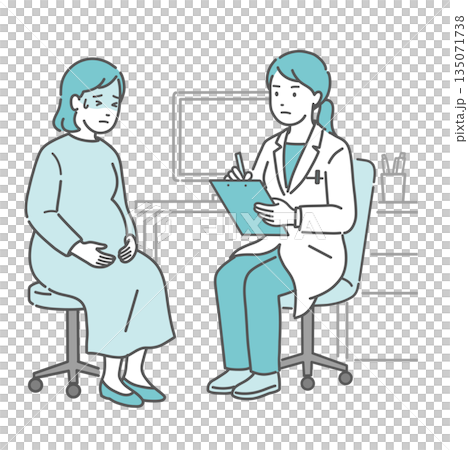 体調不良を訴える妊婦と女性医師（白衣・産婦人科） 135071738