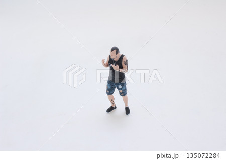 Miniature Tough Guy Figurine In Tank Top And Ripped D 135072284