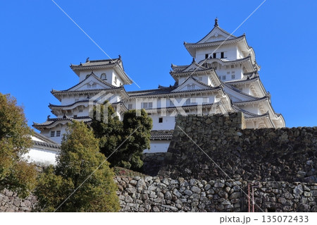 姫路城の天守閣と小天守 135072433