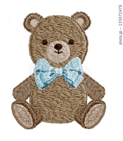 【リボンのテディベア】手刺繍イラスト素材 135072478