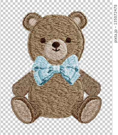 【リボンのテディベア】手刺繍イラスト素材 135072478