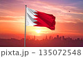 Bahrain Flag Waving at Sunset 135072548
