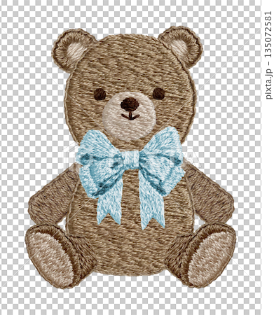 [Ribbon Teddy Bear] Hand-embroidered illustration material 135072581
