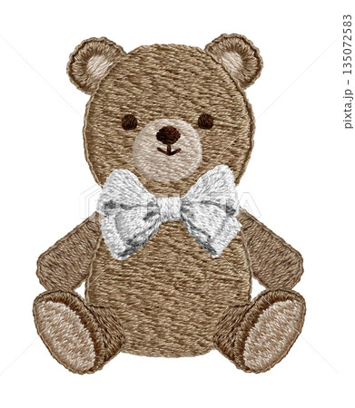 【リボンのテディベア】手刺繍イラスト素材 135072583