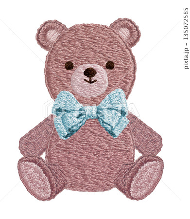 【リボンのテディベア】手刺繍イラスト素材 135072585