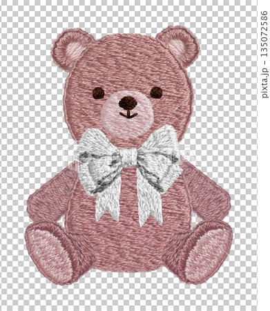 【リボンのテディベア】手刺繍イラスト素材 【リボンのテディベア】手刺繍イラスト素材 135072586