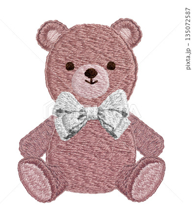 【リボンのテディベア】手刺繍イラスト素材 135072587