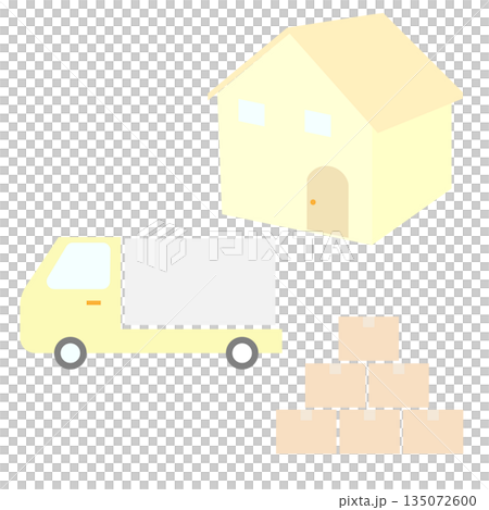 家とトラックと段ボール箱の引っ越しイラストセット 家とトラックと段ボール箱の引っ越しイラストセット 135072600