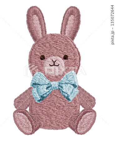 【リボンのうさぎのぬいぐるみ】手刺繍イラスト素材 135072644