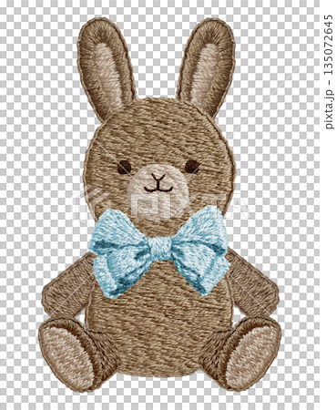 【リボンのうさぎのぬいぐるみ】手刺繍イラスト素材 135072645