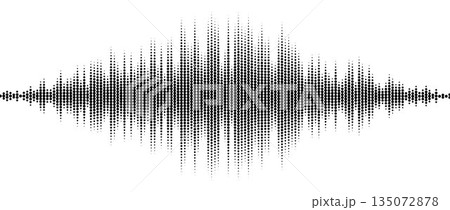 Black abstract halftone sound wave element. Dotted music equalizer shape design. Audio radio signal visualization concept. Digital voice assistant line pattern. Song track sample player. Vector Black abstract halftone sound wave element. Dotted music equalizer shape design. Audio radio signal visualization concept. Digital voice assistant line pattern. Song track sample player. Vector 135072878