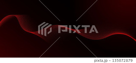 Red dotted wave pattern background. Dark red flowing particles concept. Tech halftone curved lines wallpaper for science banner, technology poster, presentation, booklet, flyer. Vector illustration Red dotted wave pattern background. Dark red flowing particles concept. Tech halftone curved lines wallpaper for science banner, technology poster, presentation, booklet, flyer. Vector illustration 135072879