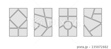 Light grey comic book panel frames set. Pop art template grid page collection. Image collage moodboard layout pack. Picture mood board ideas. Storyboard design for photo, poster, manga mockup. Vector 135072882