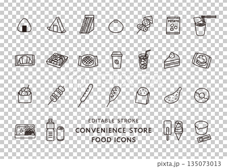 Convenience store food icon set (monochrome) Convenience store food icon set (monochrome) 135073013