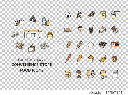 Convenience store food icon set (color) Convenience store food icon set (color) 135073014