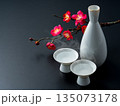 湯気の立つ日本酒と梅の枝の和風イメージ 135073178