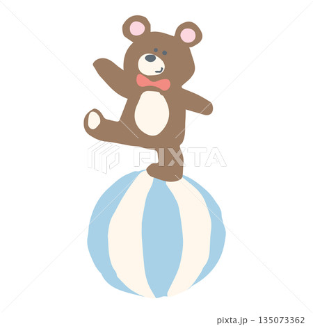 たのしいサーカス｜玉乗りするクマの手描きイラスト｜幼児向け素材 135073362