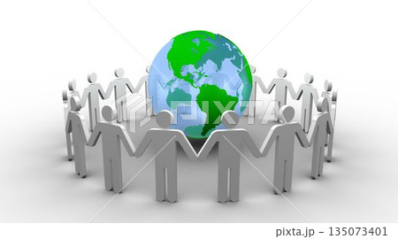 Human figures surround earth 135073401