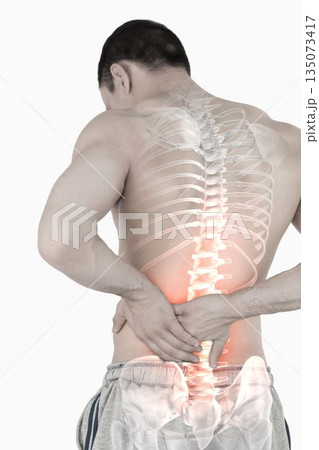 Highlighted spine of man with back pain 135073417