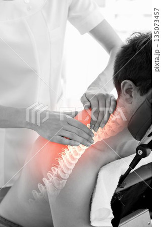 Man with shoulder pain having massage Man with shoulder pain having massage 135073457