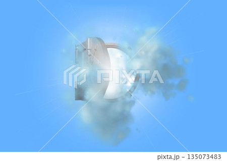 Open safe in dust cloud on blue background 135073483