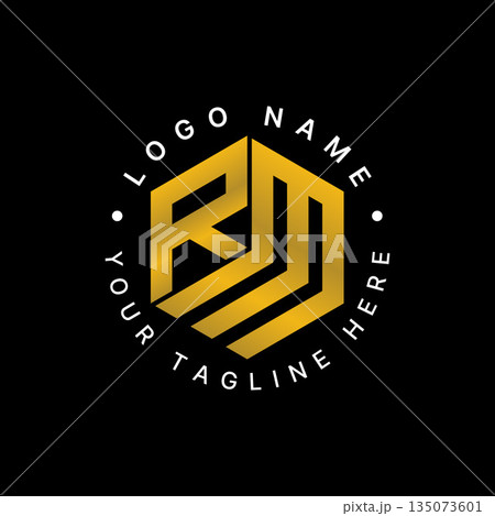 Letter RM font on hexagon sport brand mosaic geometry cube typography stylish logo design graphic concept creative premium vector stock image top sell 135073601