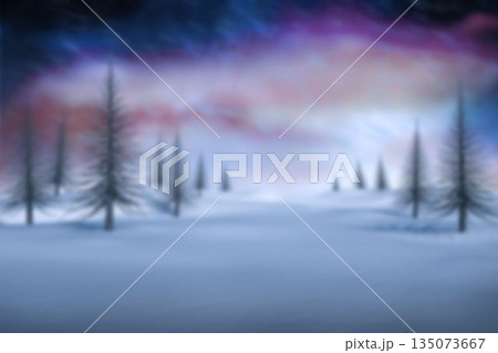 Single pine tree is standing in flat design winter landscape, showing snowdrifts and twilight sky Single pine tree is standing in flat design winter landscape, showing snowdrifts and twilight sky 135073667
