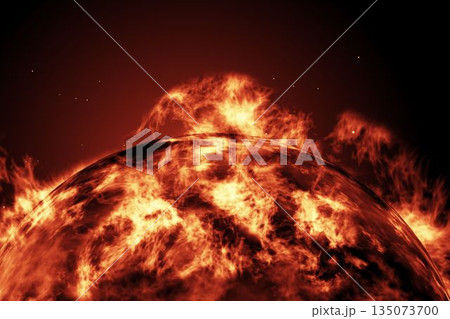 Large fire ball of the sun with earth 135073700