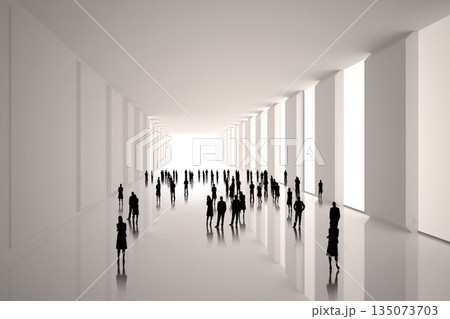 Tiny figures in white hall 135073703