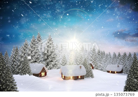 Snow covered village in forest Snow covered village in forest 135073769