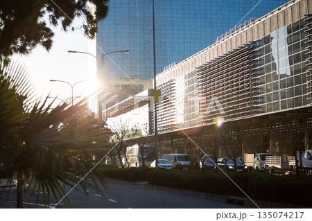 View of buildings, in a city street View of buildings, in a city street 135074217