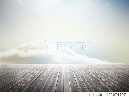 Wooden floor leading to a heavenly sky 135074307
