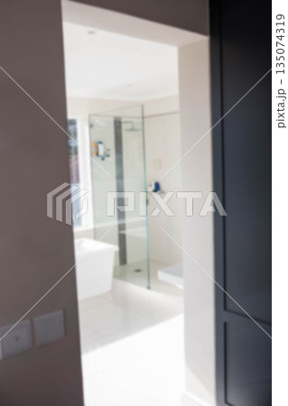 Empty bathroom seen through open door Empty bathroom seen through open door 135074319