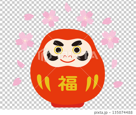 紅色達摩和櫻花的插圖 紅色達摩和櫻花的插圖 135074488