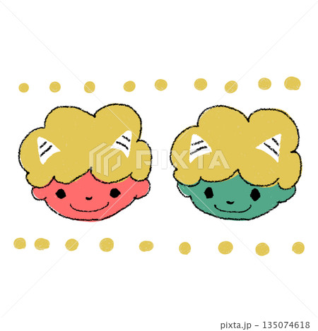 赤鬼と青鬼の子供のやさしい手描き風イラスト1 節分・豆まき・おたより・子ども向け 赤鬼と青鬼の子供のやさしい手描き風イラスト1 節分・豆まき・おたより・子ども向け 135074618